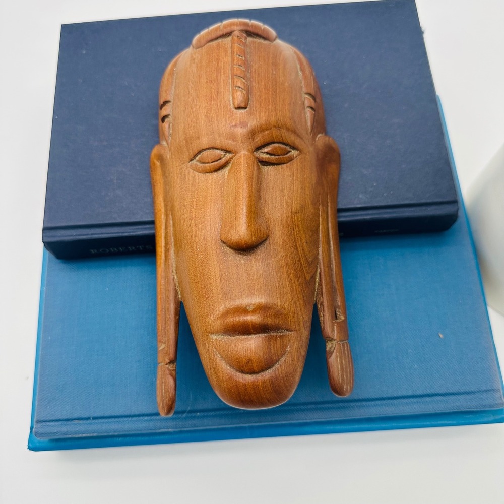 Vintage Hand Carved Wooden African Mask Wall Hanging Folk Art Sculpture